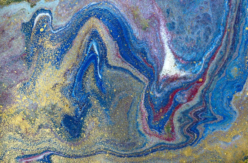 Μπλε χρυσό marbling σχέδιο Χρυσή μαρμάρινη υγρή σύσταση απεικόνιση αποθεμάτων